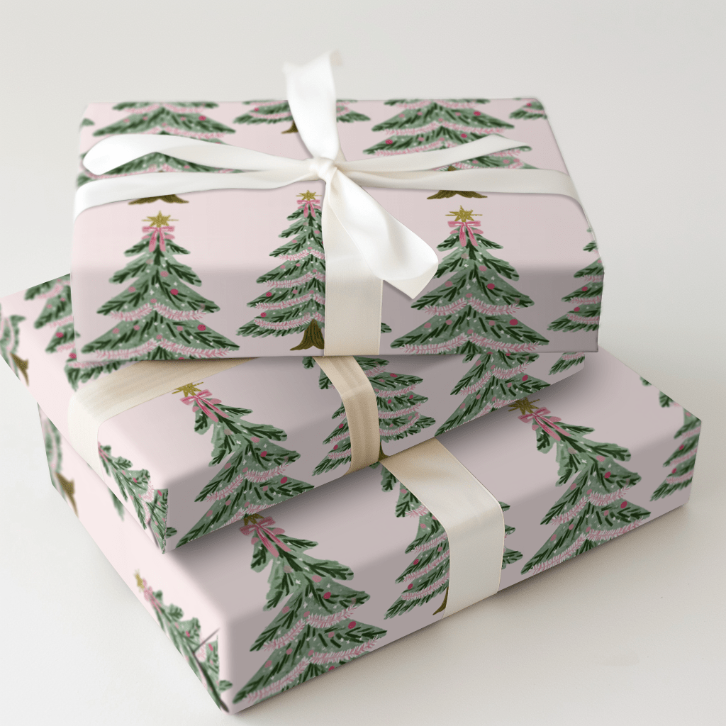 Blush Tinsel Tree - Wrapping Paper - Aspen & Arlo