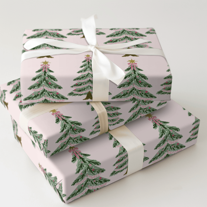 Blush Tinsel Tree - Wrapping Paper - Aspen & Arlo