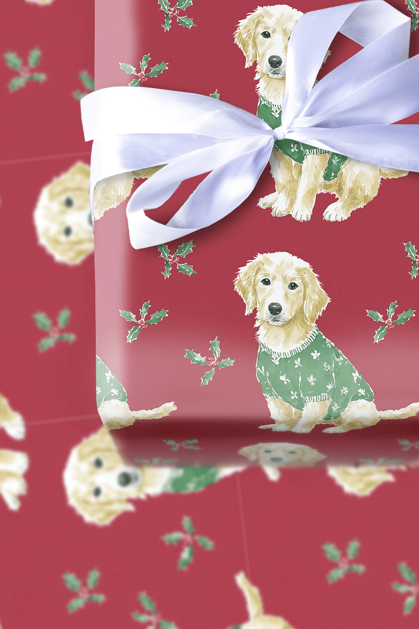 Cozy Christmas Retriever - Wrapping Paper - Aspen & Arlo
