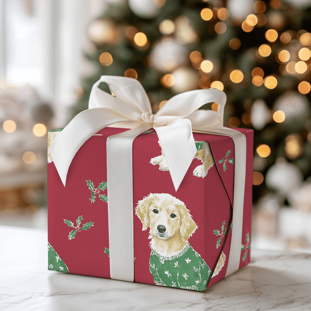 Cozy Christmas Retriever - Wrapping Paper - Aspen & Arlo