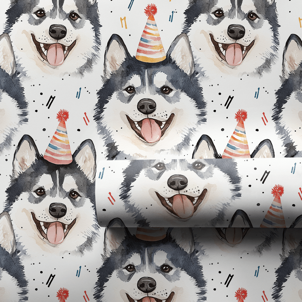 Happy Birthday Husky - Wrapping Paper - Aspen & Arlo