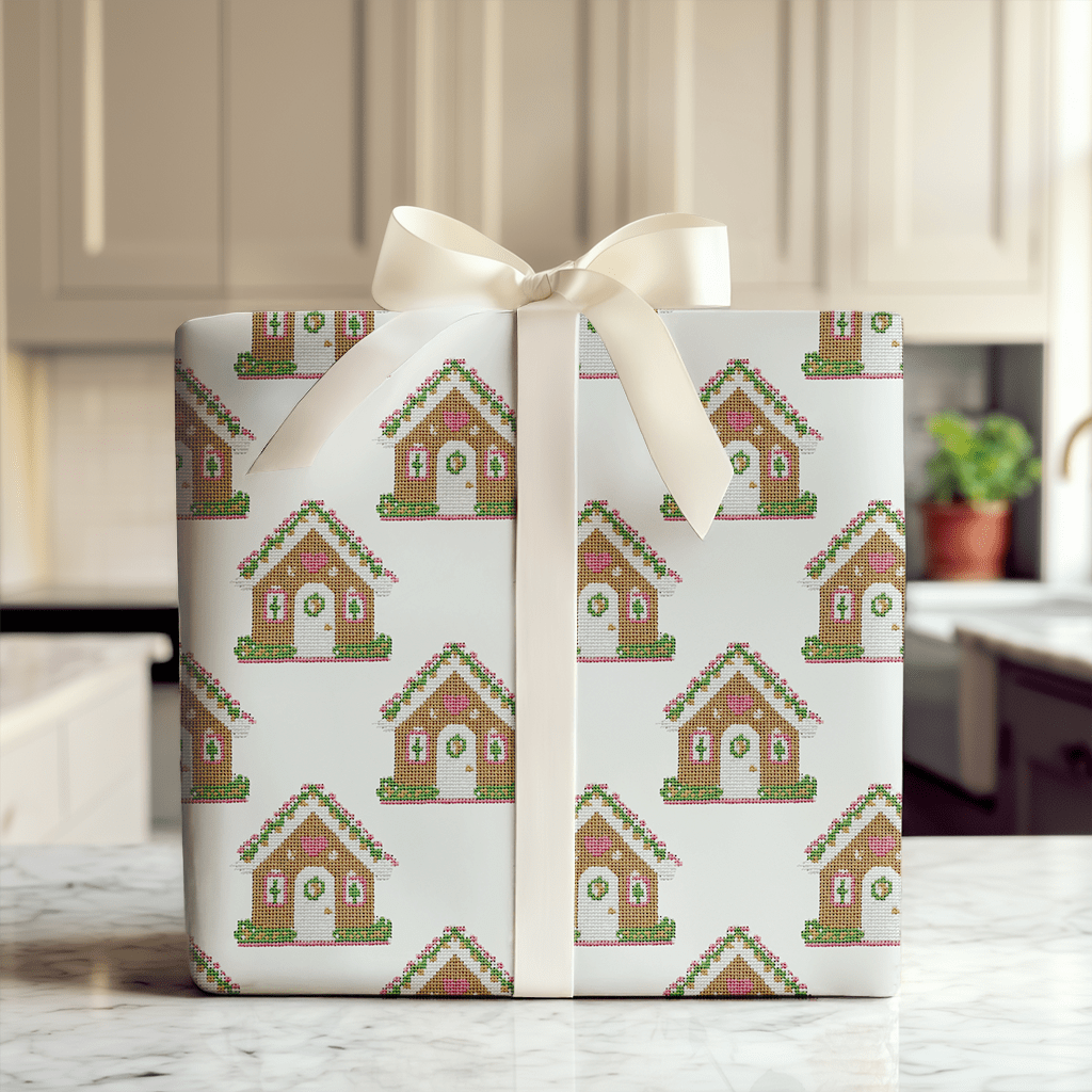 Needlepoint Gingerbread House - Wrapping Paper - Aspen & Arlo