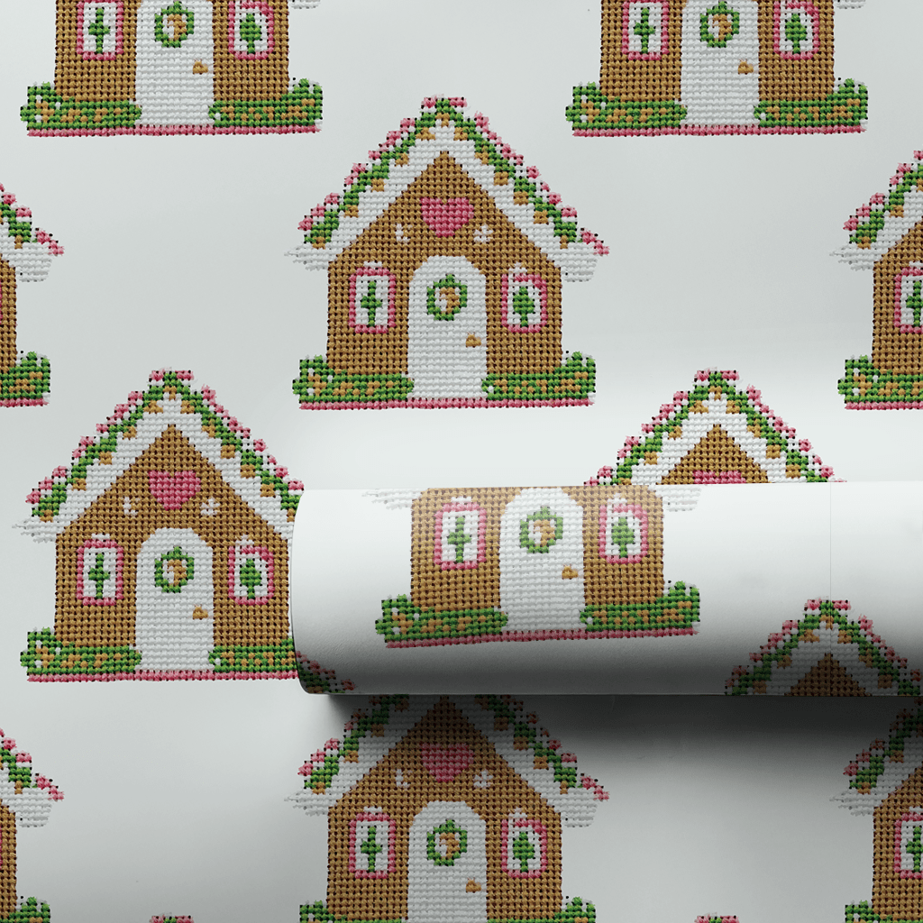 Needlepoint Gingerbread House - Wrapping Paper - Aspen & Arlo