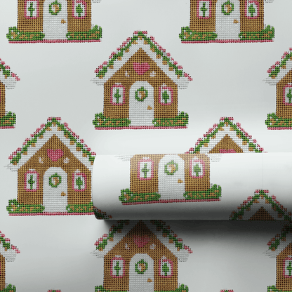Needlepoint Gingerbread House - Wrapping Paper - Aspen & Arlo