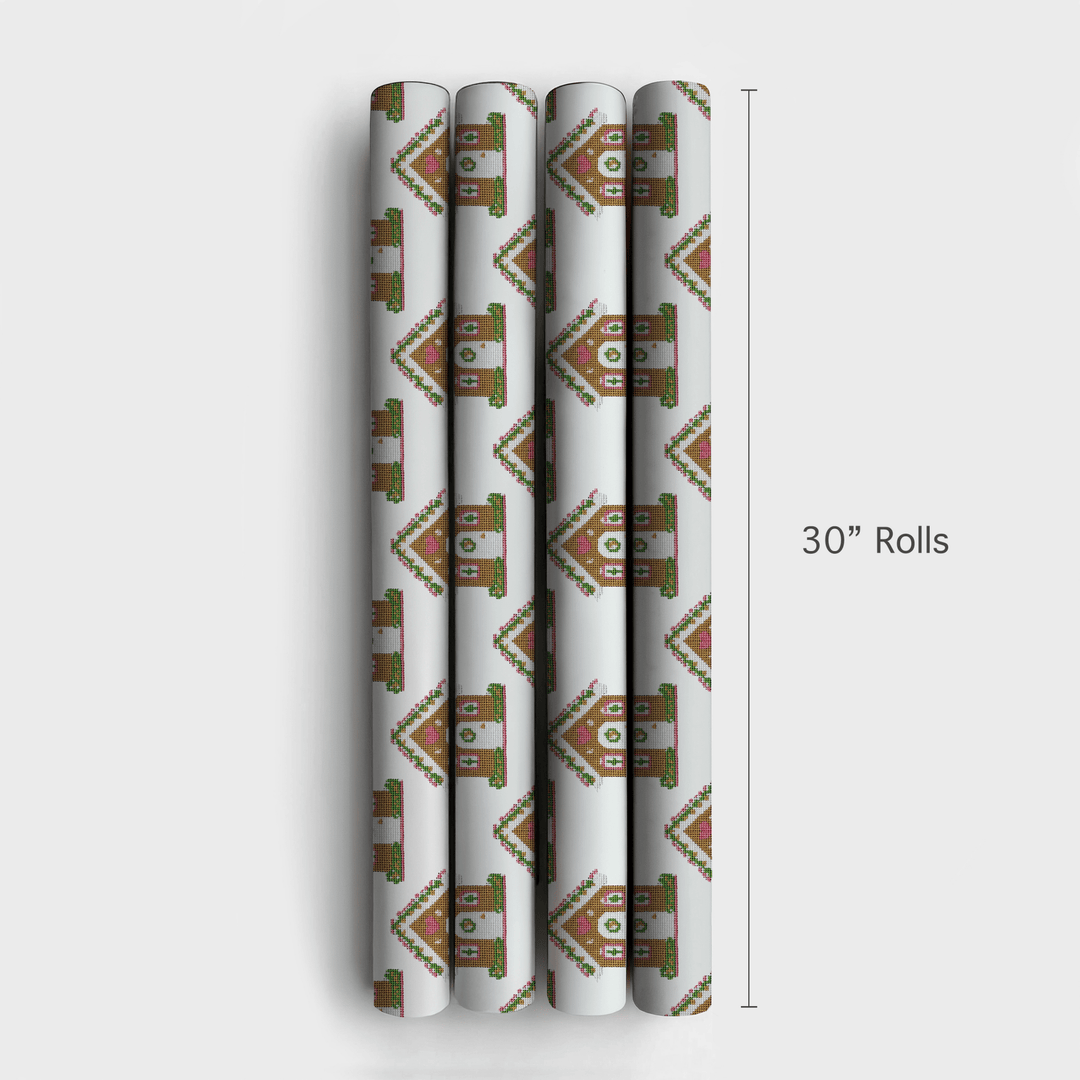 Needlepoint Gingerbread House - Wrapping Paper - Aspen & Arlo