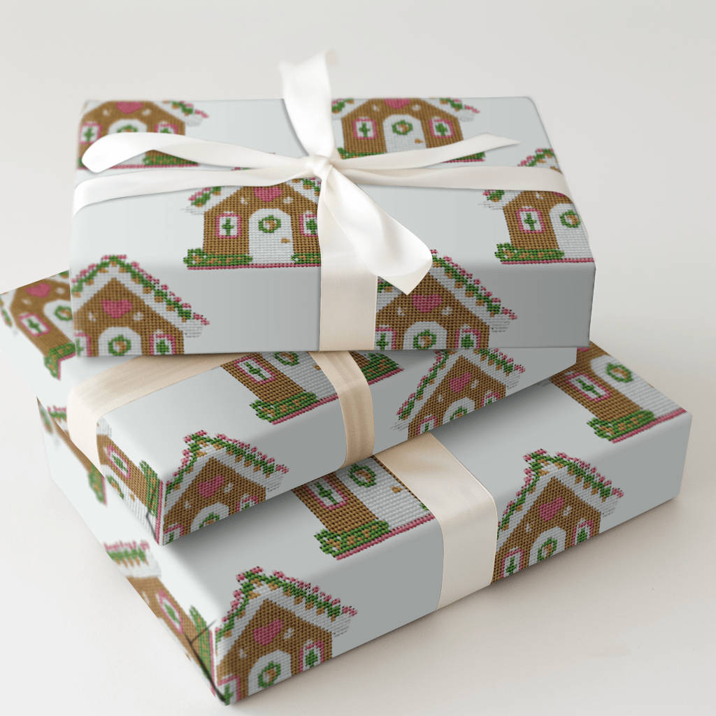 Needlepoint Gingerbread House - Wrapping Paper - Aspen & Arlo