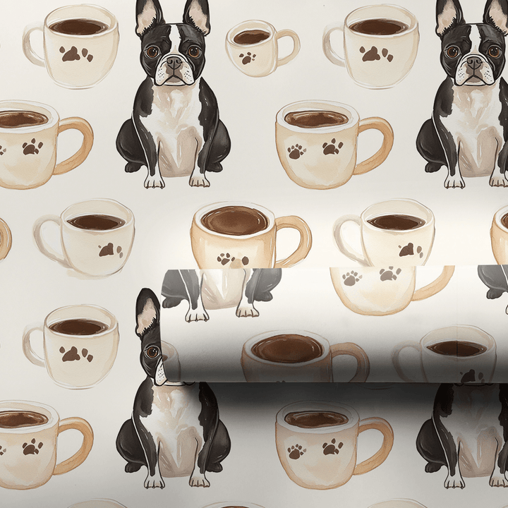 Coffee Day with the Boston Terrier - Wrapping Paper - Aspen & Arlo