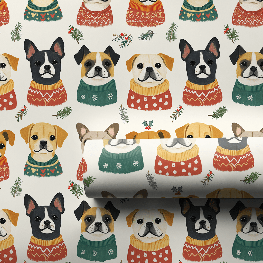Pups in Christmas Sweaters - Wrapping Paper - Aspen & Arlo