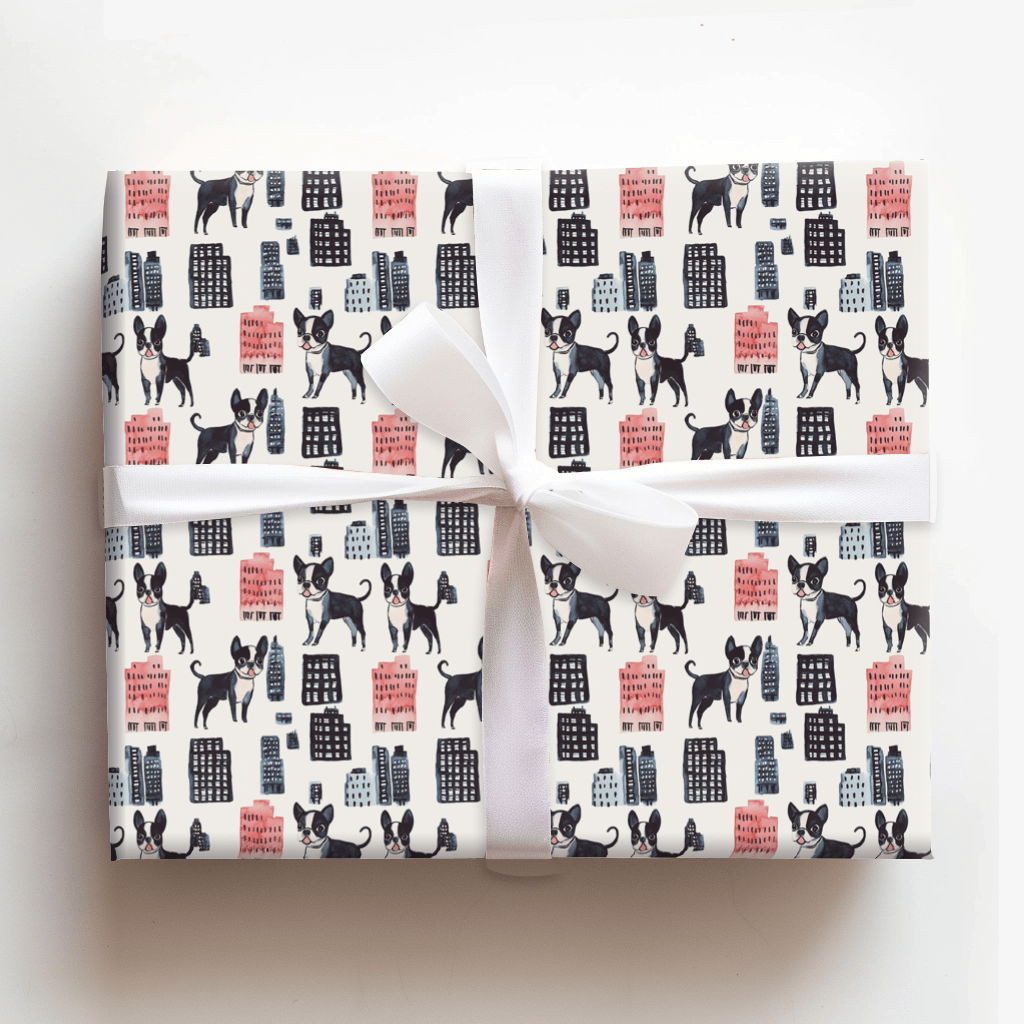 City with the Boston Terrier - Wrapping Paper - Aspen & Arlo