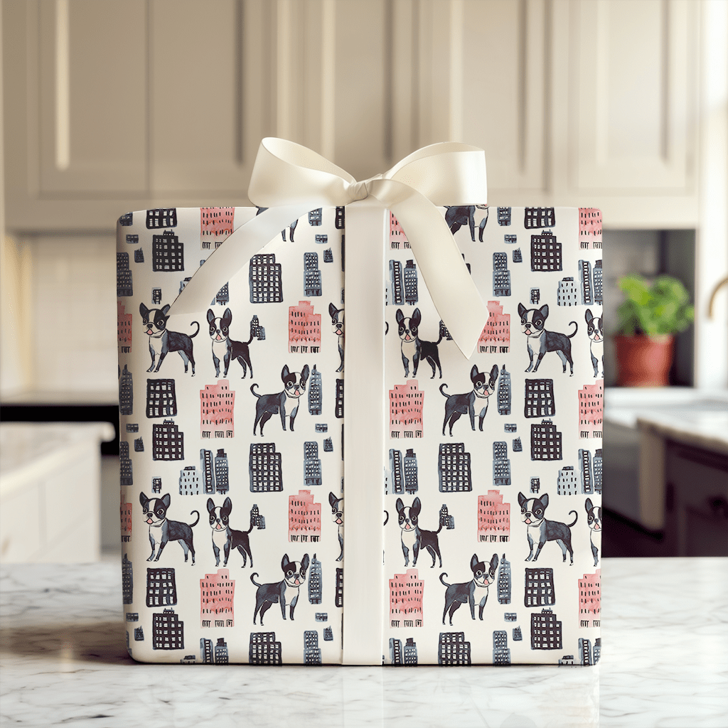 City with the Boston Terrier - Wrapping Paper - Aspen & Arlo