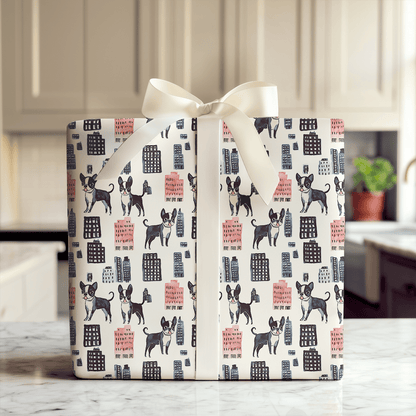 City with the Boston Terrier - Wrapping Paper - Aspen & Arlo