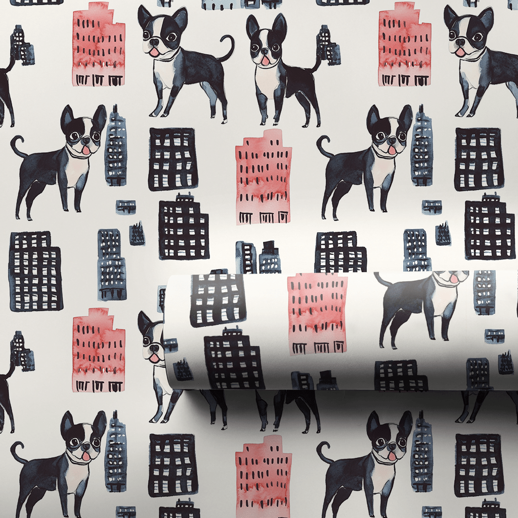 City with the Boston Terrier - Wrapping Paper - Aspen & Arlo