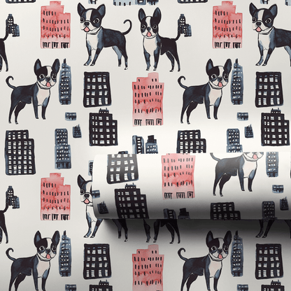 City with the Boston Terrier - Wrapping Paper - Aspen & Arlo