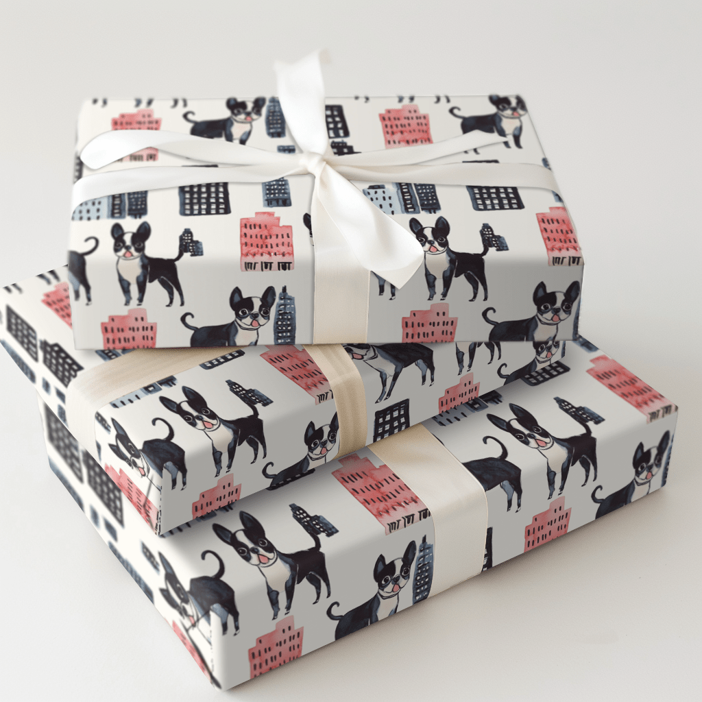 City with the Boston Terrier - Wrapping Paper - Aspen & Arlo