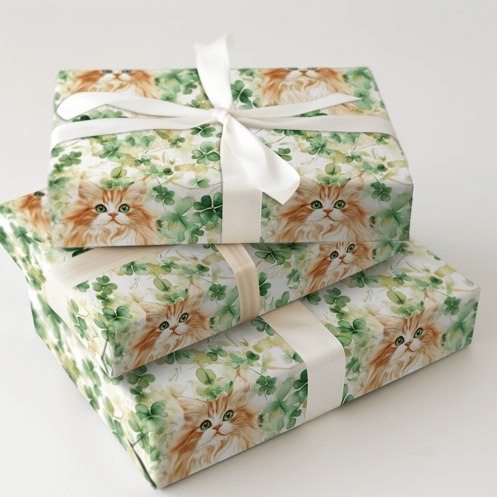 Shamrocks with the Persian Longhair - Wrapping Paper - Aspen & Arlo