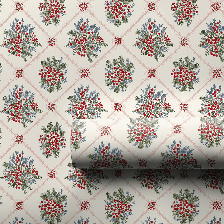 Holly & Berries Lattice - Wrapping Paper - Aspen & Arlo