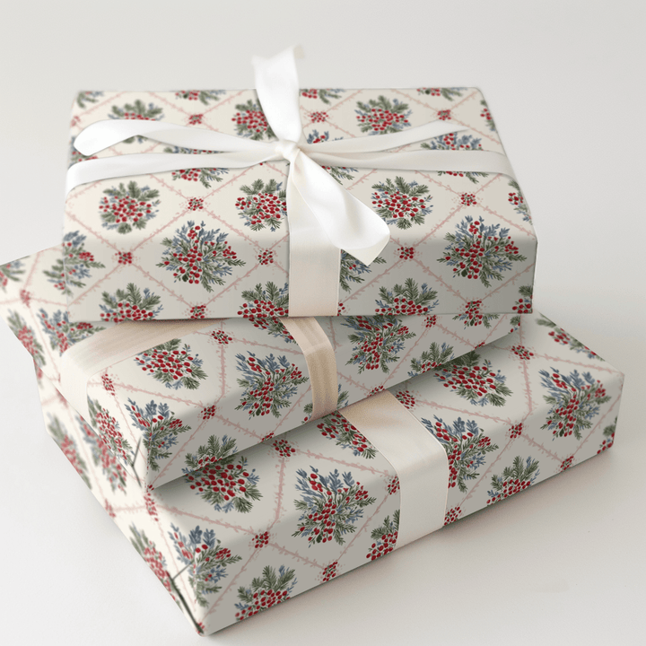Holly & Berries Lattice - Wrapping Paper - Aspen & Arlo