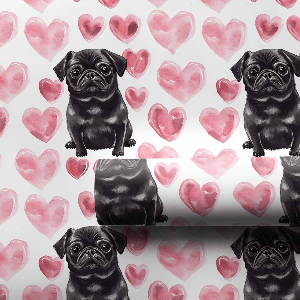 Black Pug Valentine - Wrapping Paper - Aspen & Arlo