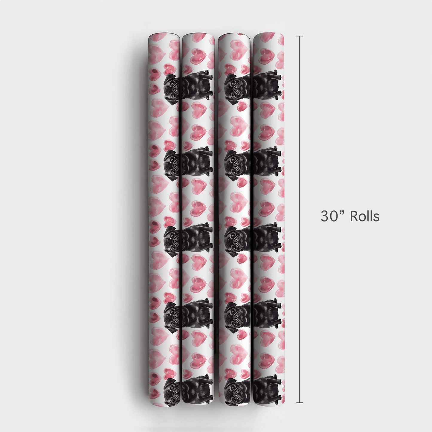 Black Pug Valentine - Wrapping Paper - Aspen & Arlo