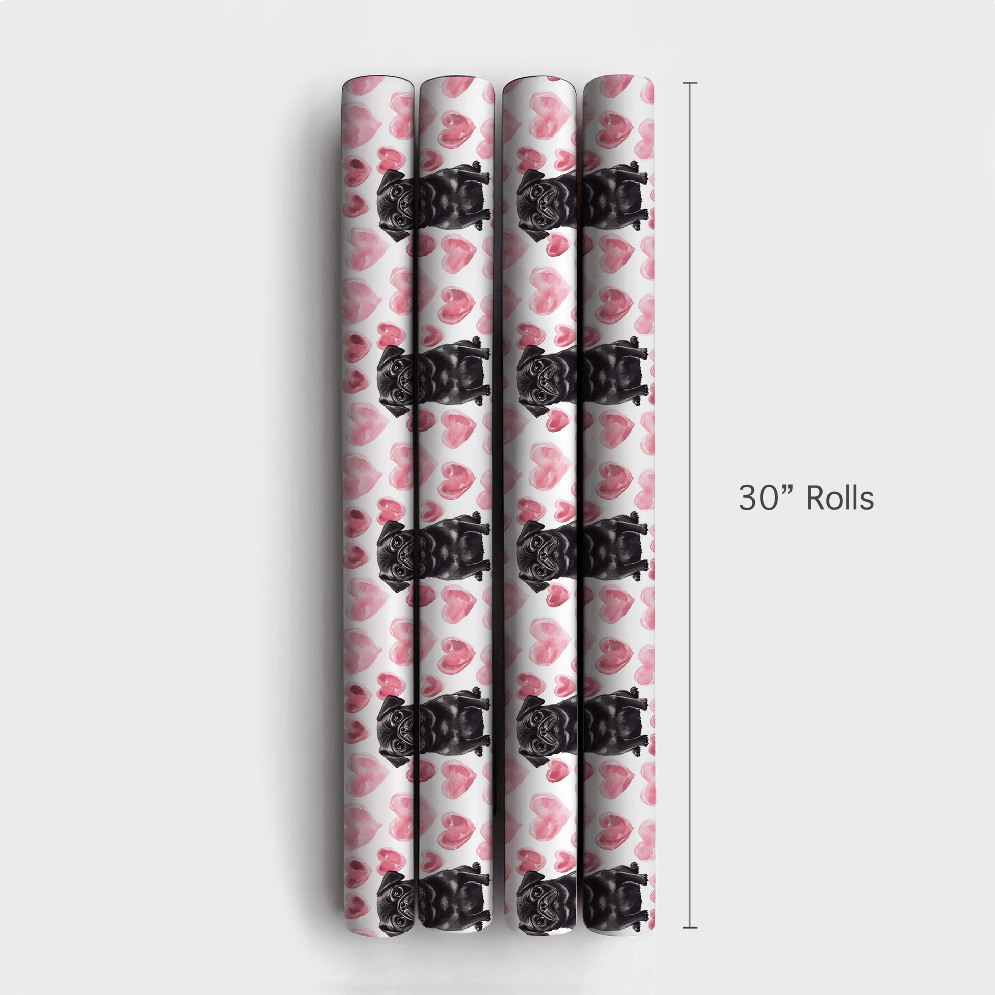 Black Pug Valentine - Wrapping Paper - Aspen & Arlo