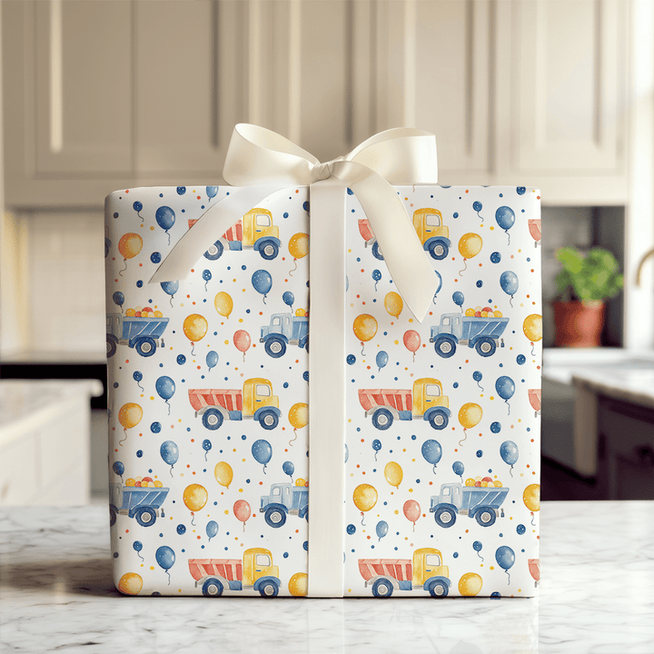 Adventure Gift Wrapper Detour to Adventure Wrapping Paper: Construction Birthday Gift Wrap for ...
