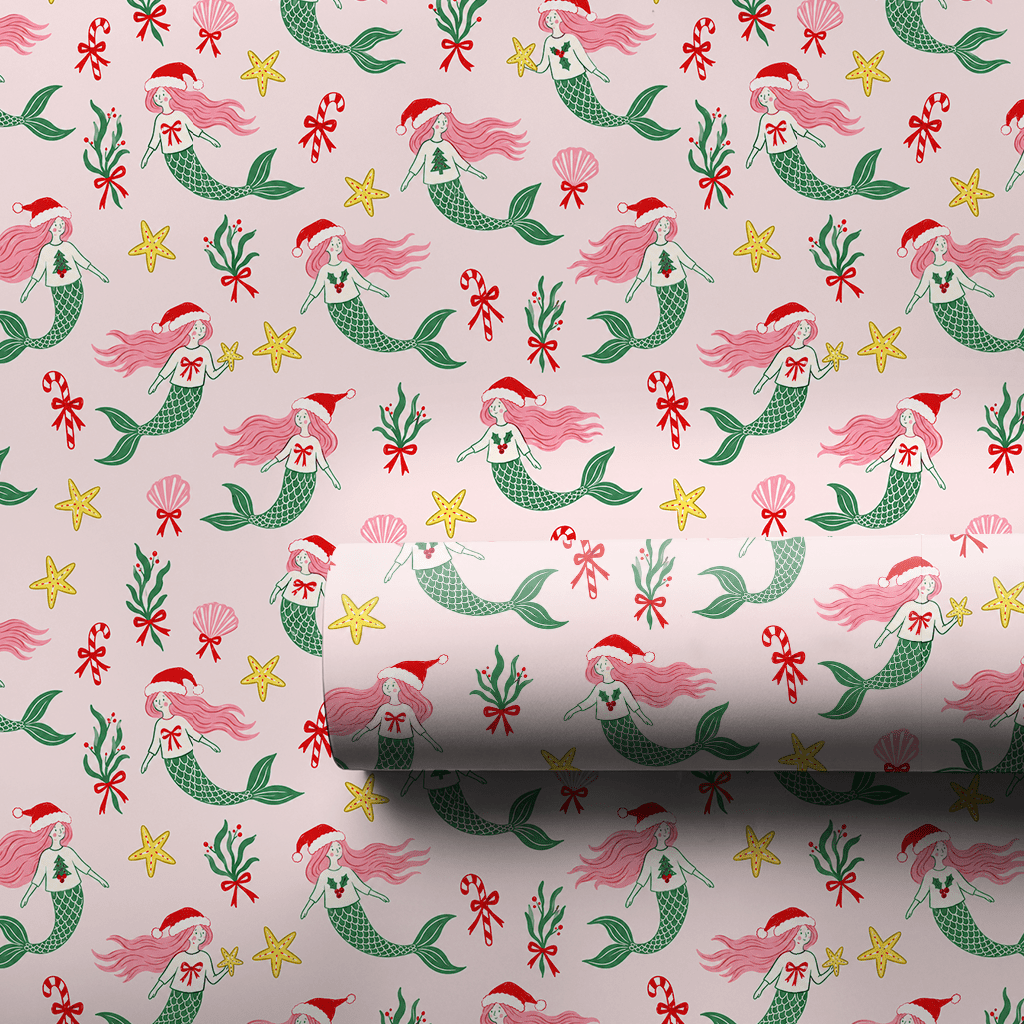 Santa Hat Mermaids - Wrapping Paper - Aspen & Arlo