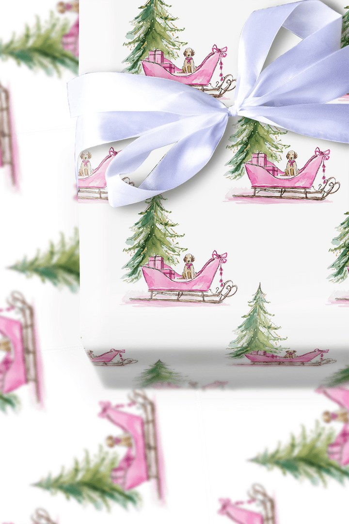 Puppy Sleigh Ride - Wrapping Paper - Aspen & Arlo