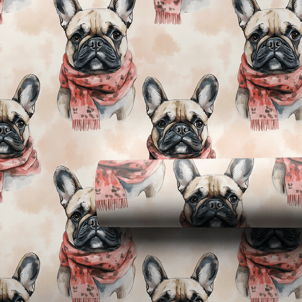 Bundle Up with the Tan Frenchie - Wrapping Paper - Aspen & Arlo