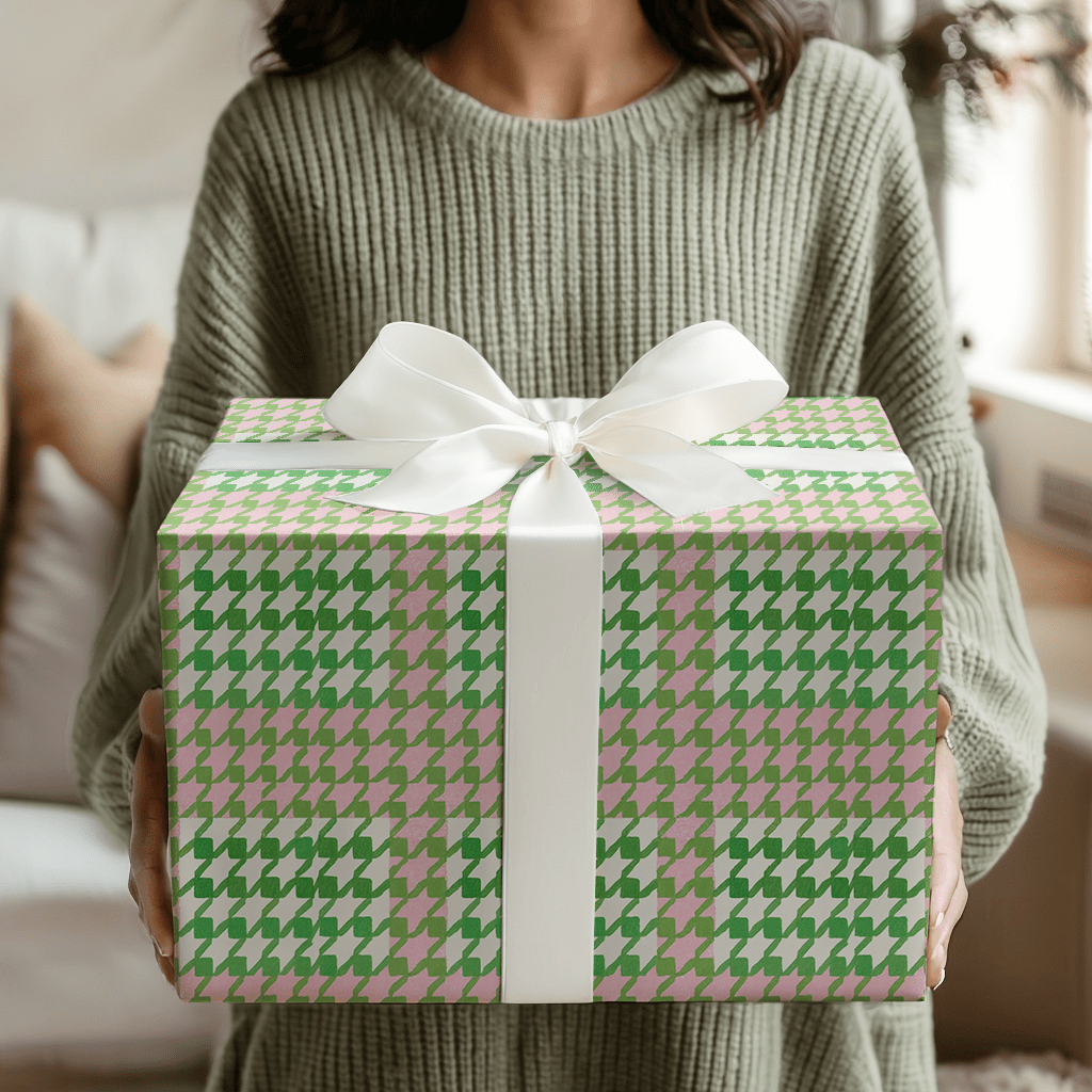 Pink Houndstooth Pop - Wrapping Paper - Aspen & Arlo