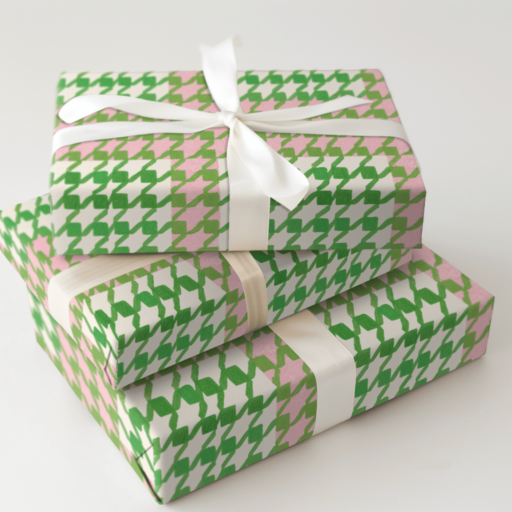 Pink Houndstooth Pop - Wrapping Paper - Aspen & Arlo