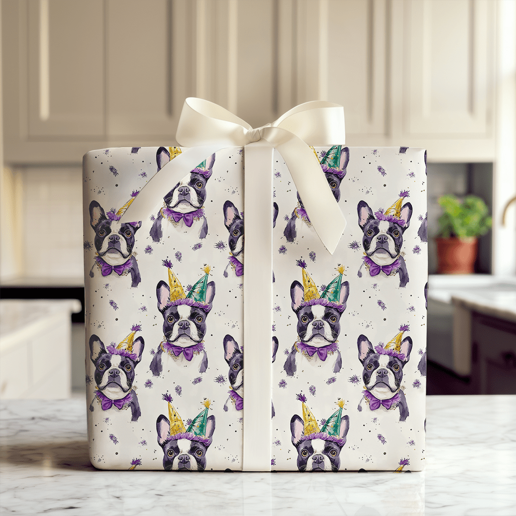 Mardi Gras Boston Terrier - Wrapping Paper - Aspen & Arlo