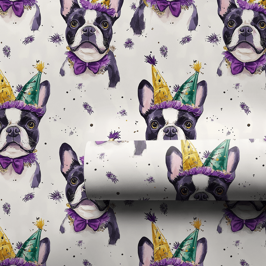 Mardi Gras Boston Terrier - Wrapping Paper - Aspen & Arlo