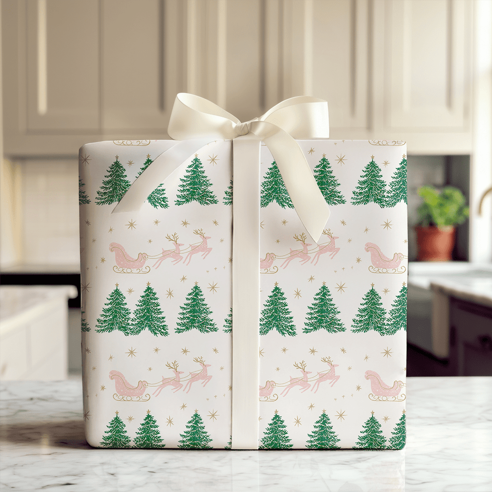 Pink Sleigh Ride - Wrapping Paper - Aspen & Arlo