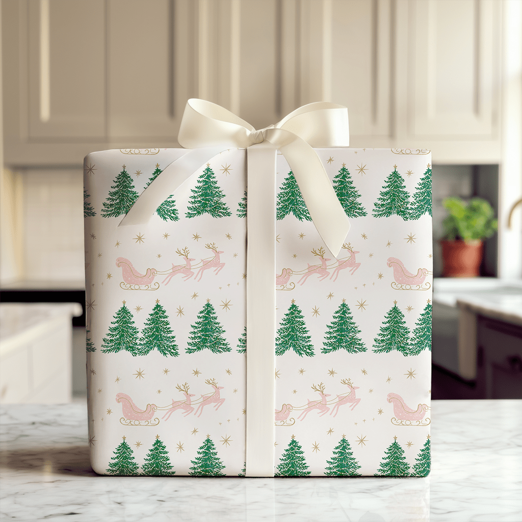 Pink Sleigh Ride - Wrapping Paper - Aspen & Arlo