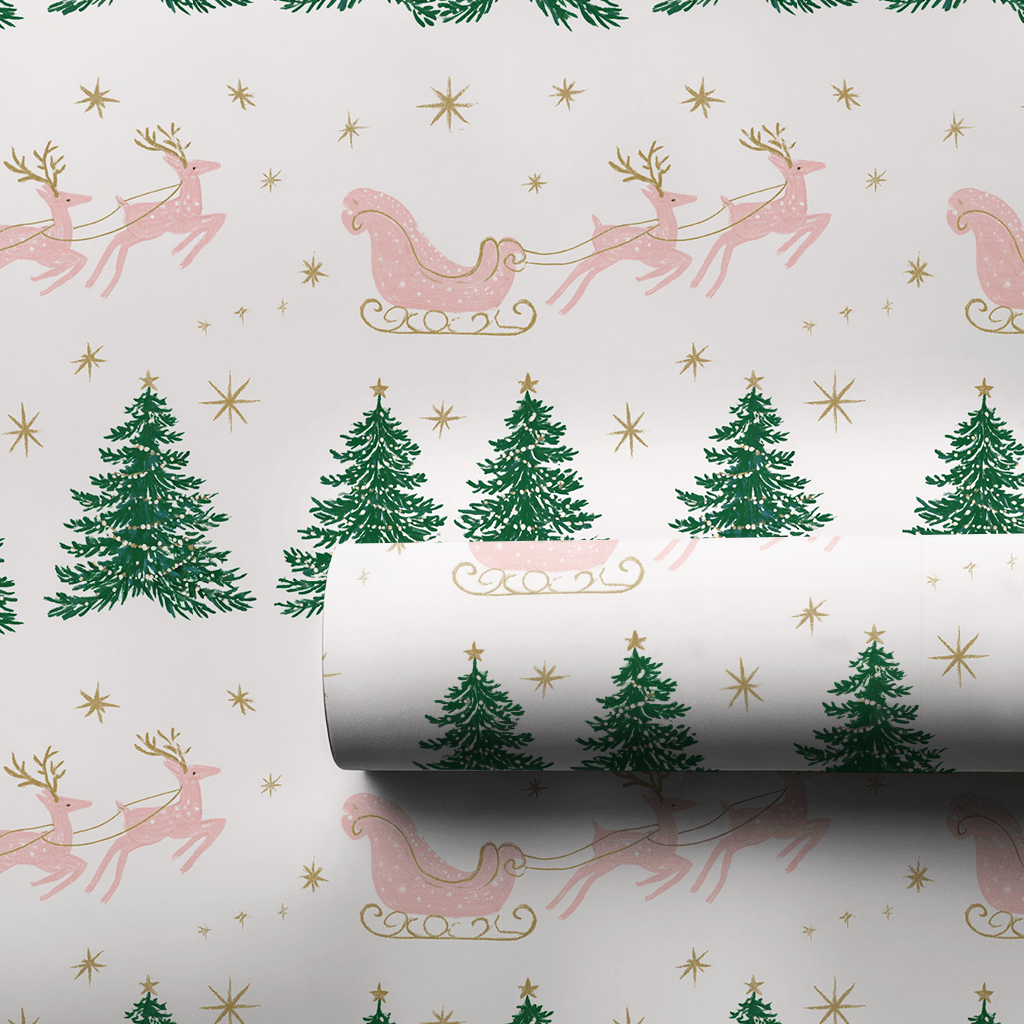 Pink Sleigh Ride - Wrapping Paper - Aspen & Arlo