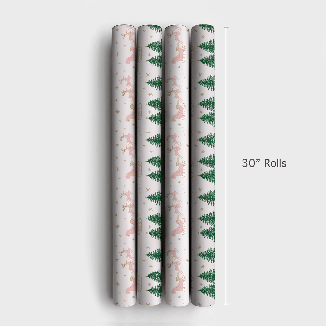 Pink Sleigh Ride - Wrapping Paper - Aspen & Arlo