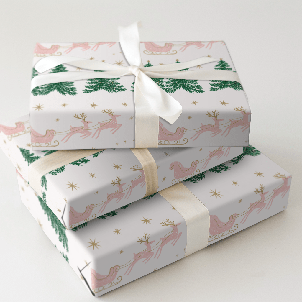 Pink Sleigh Ride - Wrapping Paper - Aspen & Arlo