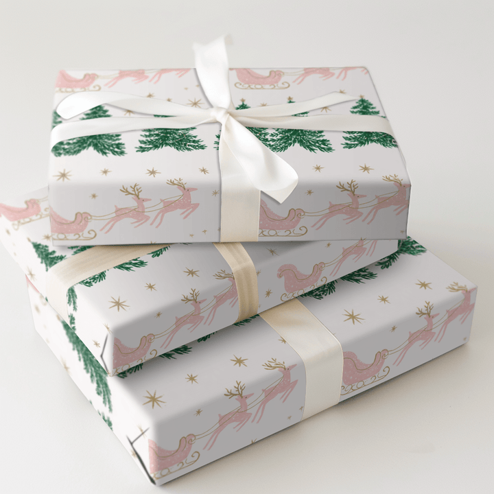 Pink Sleigh Ride - Wrapping Paper - Aspen & Arlo