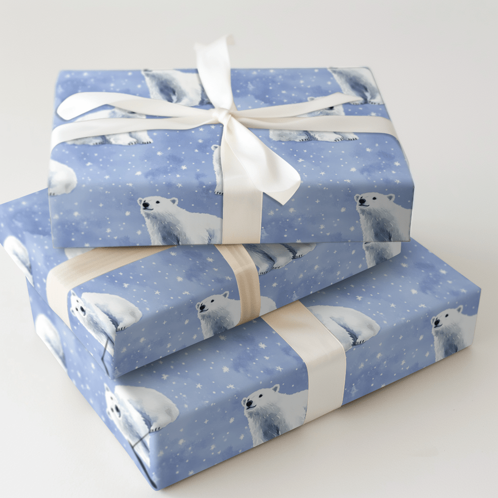 Periwinkle Polar Bears - Wrapping Paper - Aspen & Arlo