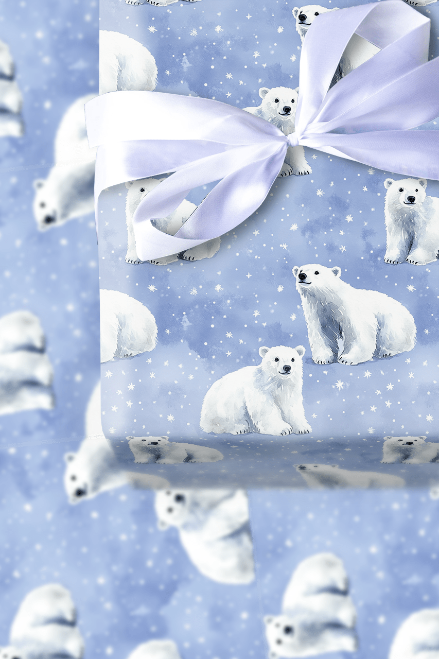 Periwinkle Polar Bears - Wrapping Paper - Aspen & Arlo