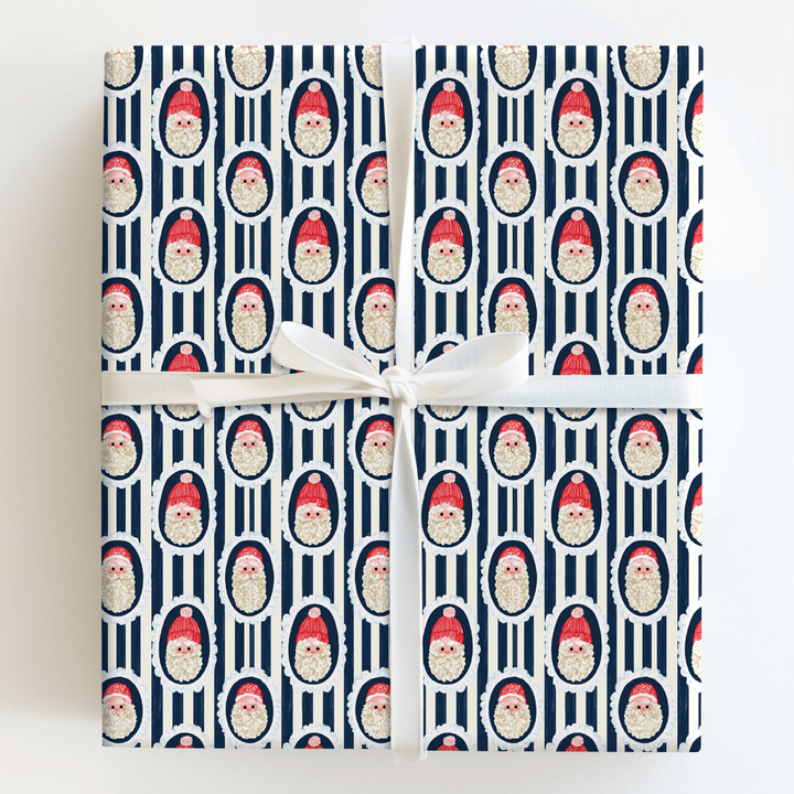 Santa Cameo Stripe Navy - Wrapping Paper - Aspen & Arlo