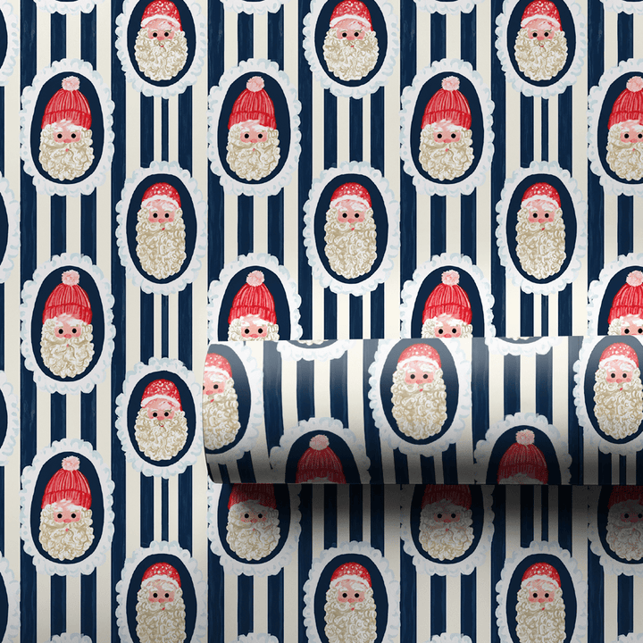 Santa Cameo Stripe Navy - Wrapping Paper - Aspen & Arlo