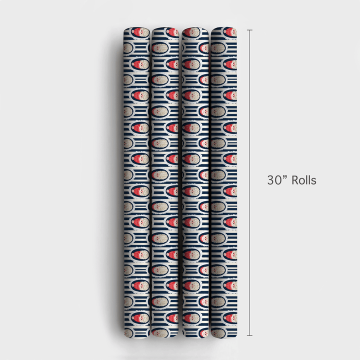 Santa Cameo Stripe Navy - Wrapping Paper - Aspen & Arlo