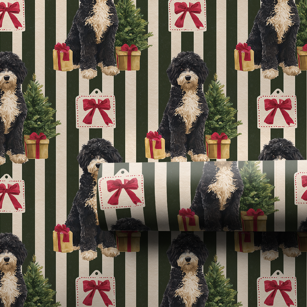 Portuguese Water Dog Christmas Stripes