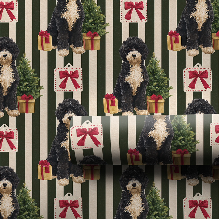 Portuguese Water Dog Christmas Stripes