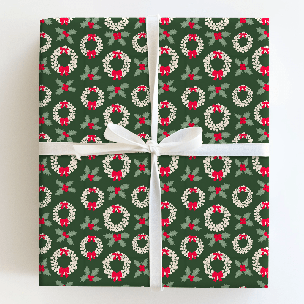 Wreathes and Holly - Wrapping Paper - Aspen & Arlo