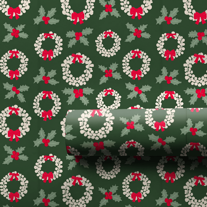 Wreathes and Holly - Wrapping Paper - Aspen & Arlo
