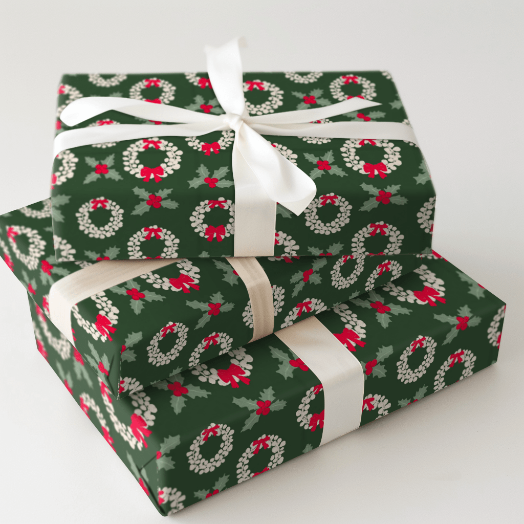 Wreathes and Holly - Wrapping Paper - Aspen & Arlo