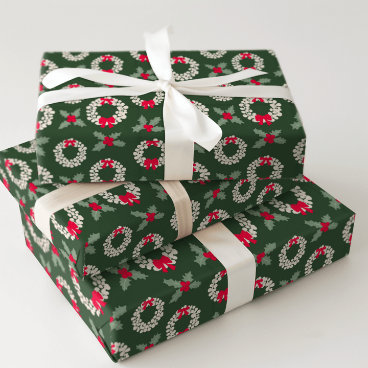Wreathes and Holly - Wrapping Paper - Aspen & Arlo