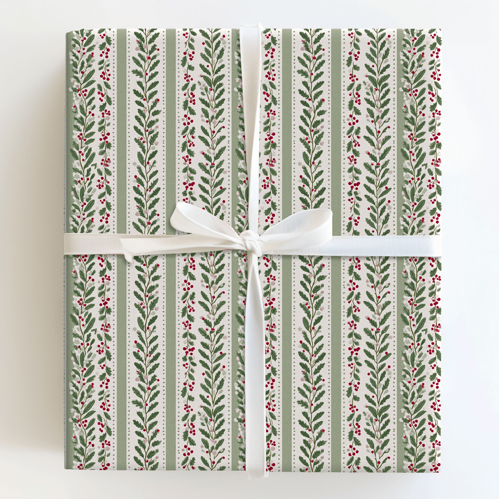 Winter Berry Stripes - Wrapping Paper - Aspen & Arlo